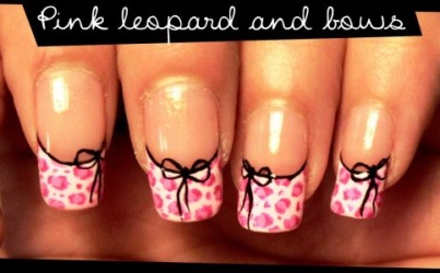 pink french tip with bow nail arts