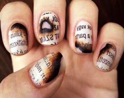 Burnt-Newspaper-Nail-Art