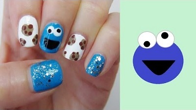 Sesame Street Cookie Monster Inspired Nail Art