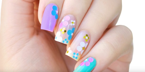 Pastel Spring Floral Confetti Nail Art + Encapsulated Glitter WITHOUT Gel