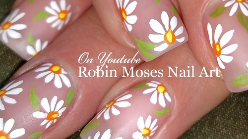 DIY Easy White Daisy Nails