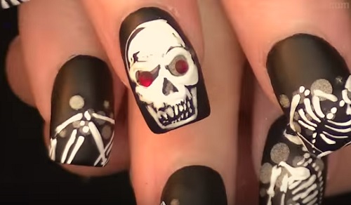 Dog Skeleton and Glowing Skulls Nail Art