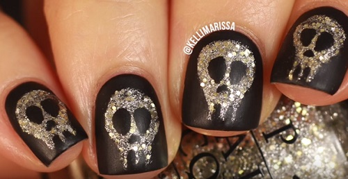 Glitter Skull Nail Art