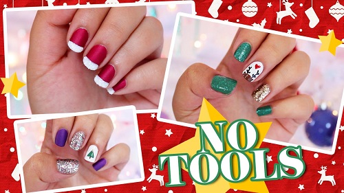 3 Easy NO TOOLS Christmas Nail Art