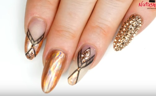 7. Lavender and Rose Gold Geometric Nails - wide 2